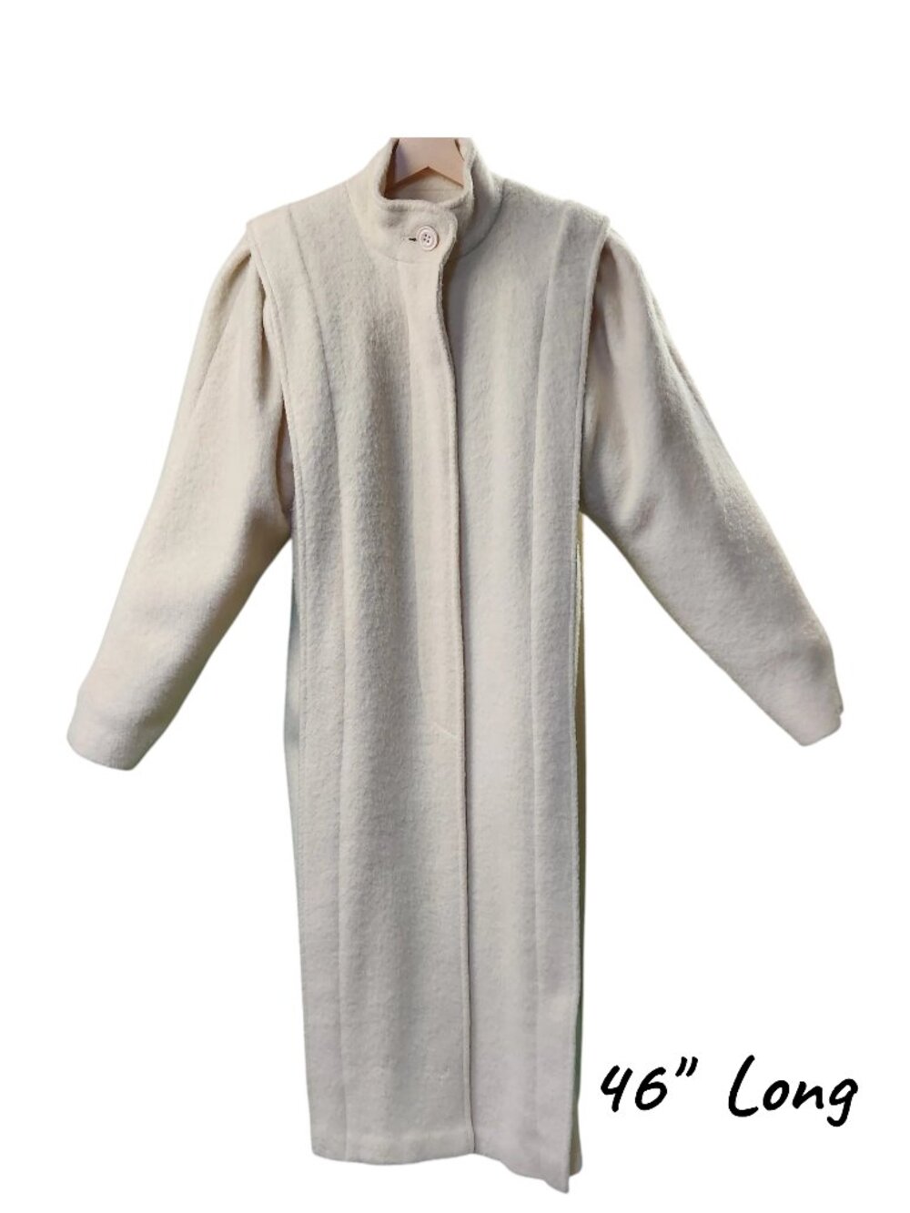 Vtg 1970s Sandie Lakritz for Capri White Wool Coat 46” Long M/L Retro Mod